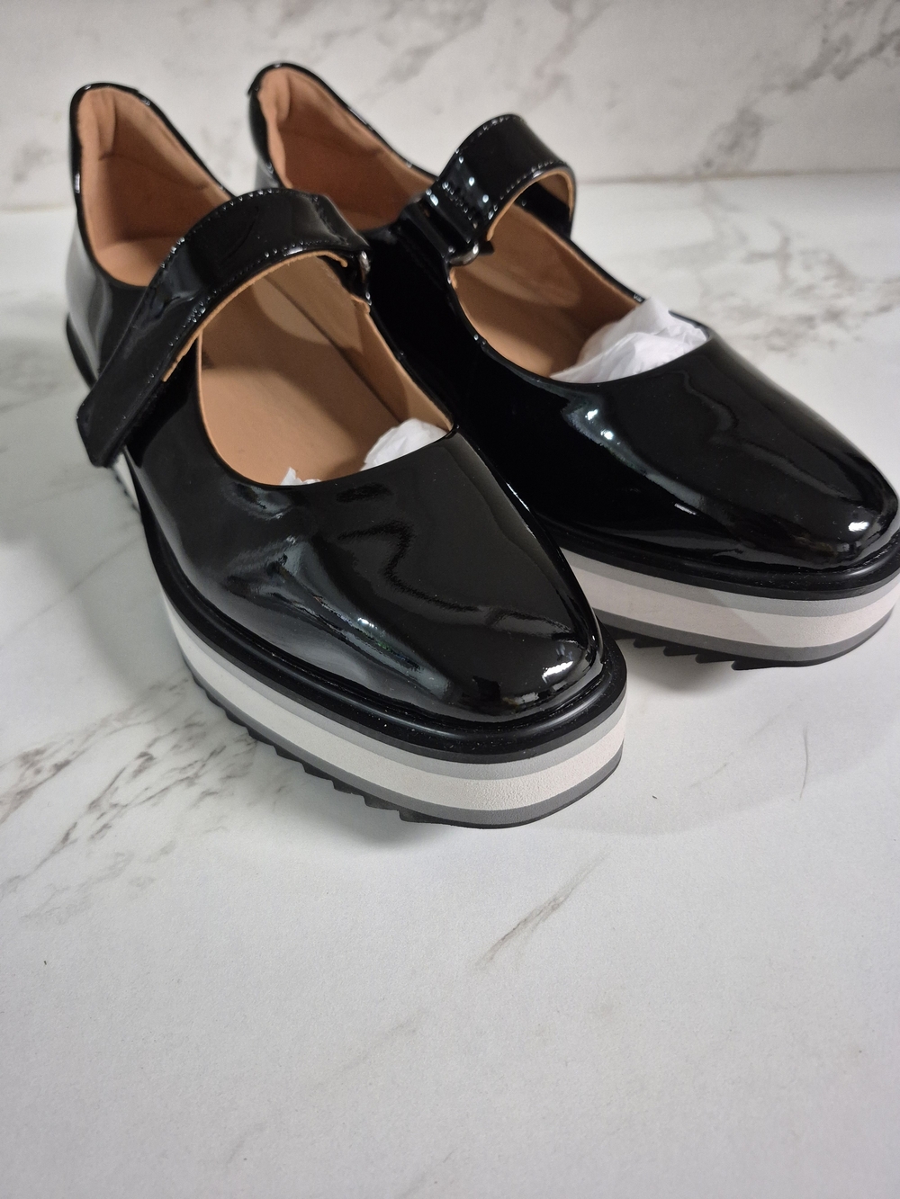 Patent Leather Mary Jane Platform Shoes - Black